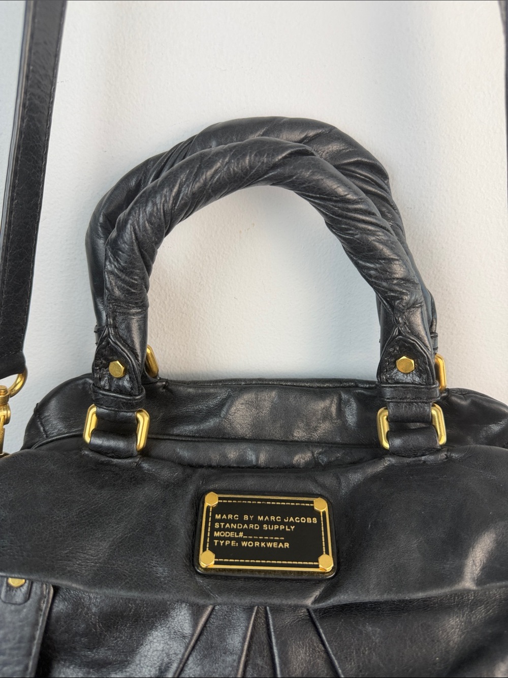 Vintage Marc By Marc Jacobs Leather Twisted Q Groove Satchel Black Y2K Purse - Picture 6 of 16